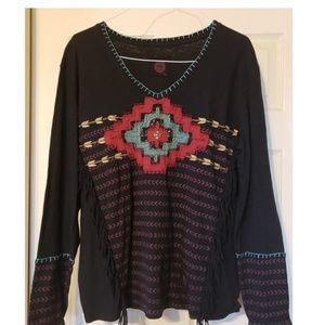 Double D Aztec Fringe Long Sleeve Shirt